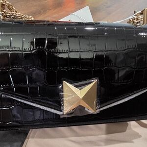 Elegant Black Croc-Embossed Women's Bag with Gold Accents